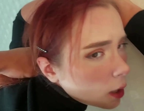 Man facefuck rough pussy fuck of obedient redhead and cum on tits