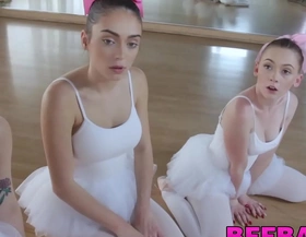 Teen ballerinas helped stretch by a big uncut dick