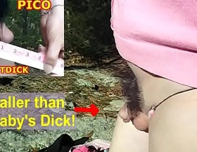 Hairy pussy femboy plays with her microdick!
