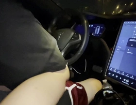 Sexy cute petite teen bailey base fucks tinder date in his tesla while driving - 4k