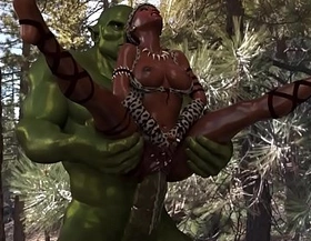3d savannah queen suffering to fuck with big ogre which has a big cock head