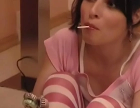 Masturbating with lollipops in pink