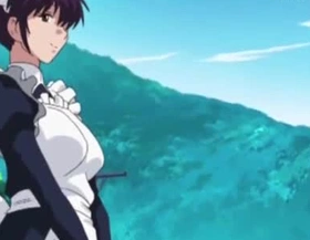 Busty hentai maid gives a salacious blowjob to her master