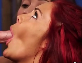 Foxy peach gets cum shot on her face gulping all the sperm