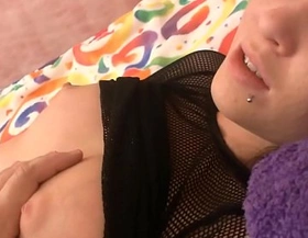 Cute pierced teen teases herself with toys